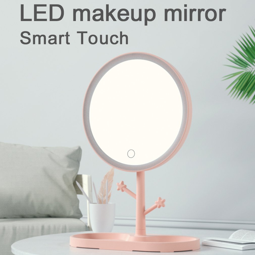 휴대용 크기 LED 메이크업 거울, 조명, 침실, 메이크업 램프, 데스크톱 회전 화장대 거울, 원형 화장품 거울